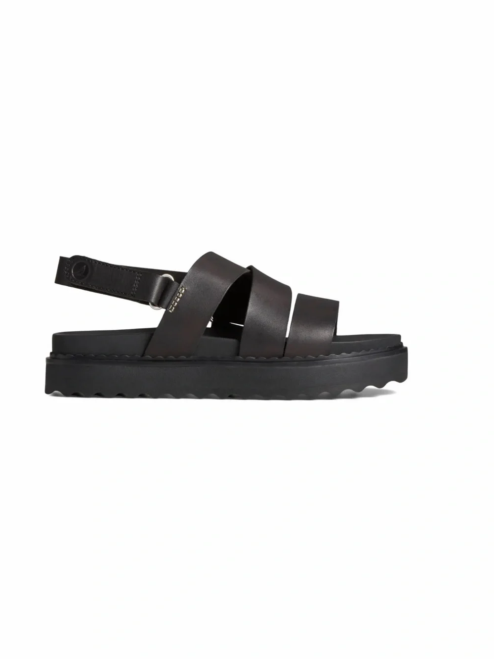 Sperry Black Leather Cami Flatform Sandals Size 6
